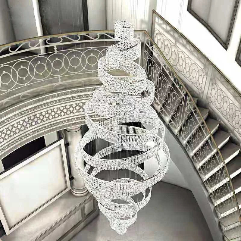 Duplex building light luxury crystal chandelier stainless steel art hotel villa living room stairwell chandelier