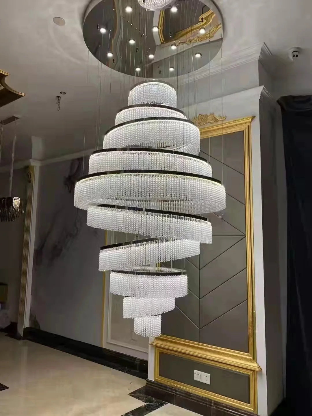 Duplex building light luxury crystal chandelier stainless steel art hotel villa living room stairwell chandelier