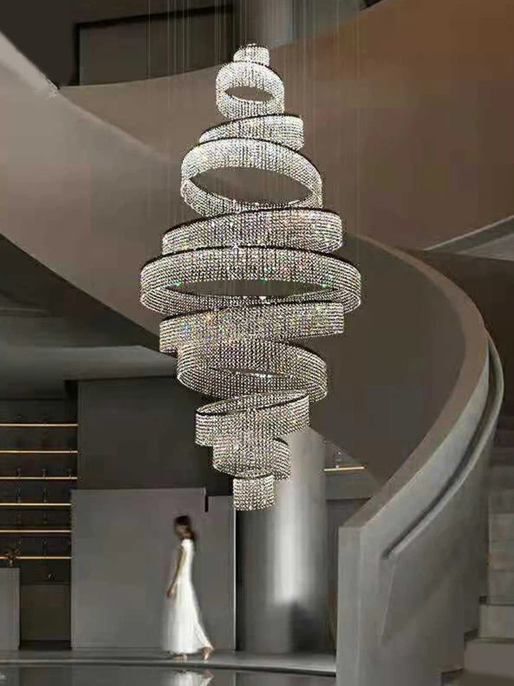 Duplex building light luxury crystal chandelier stainless steel art hotel villa living room stairwell chandelier
