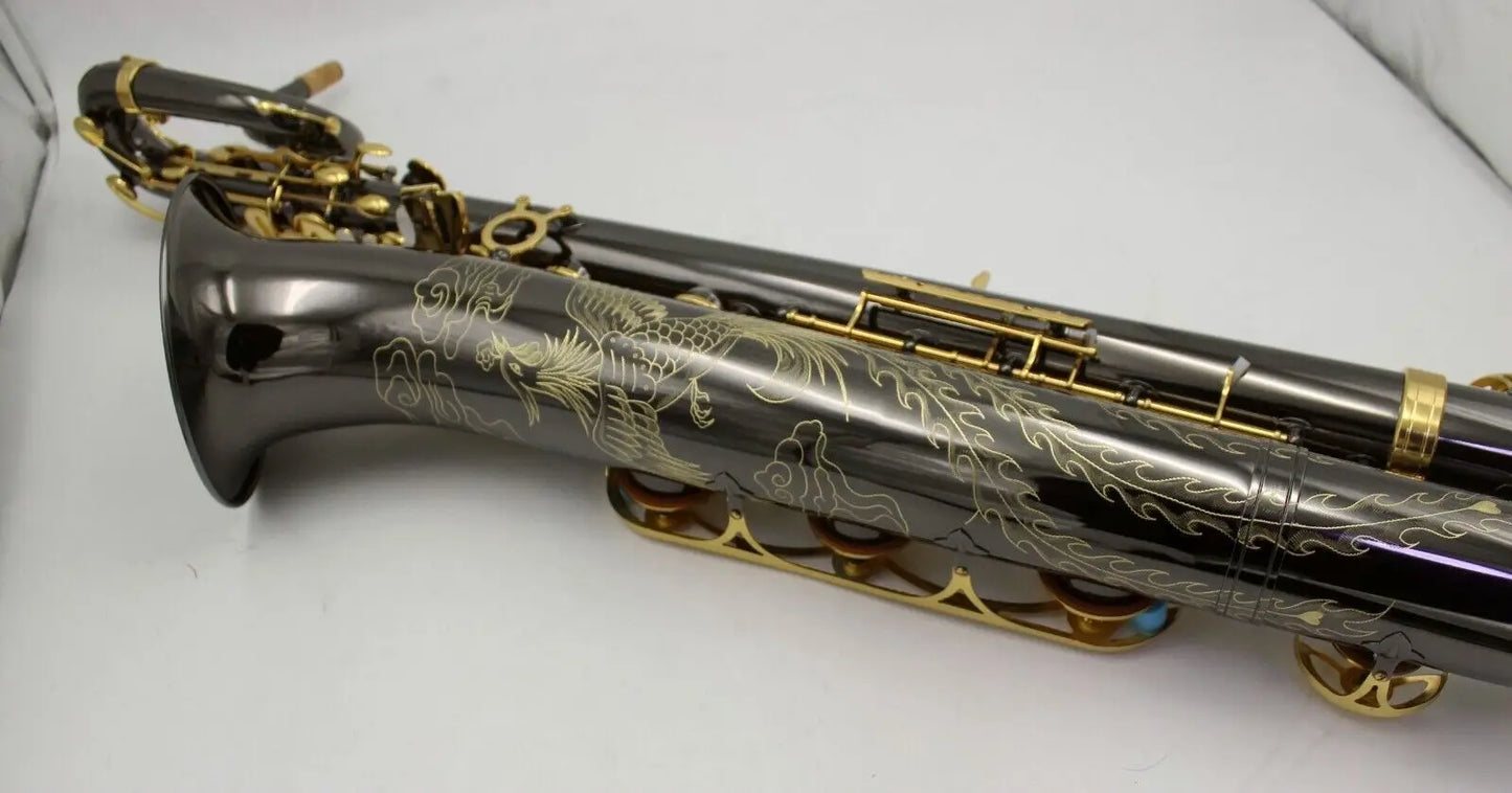 EM music black nickel body gold key Baritone Saxophone with phoenix engraving