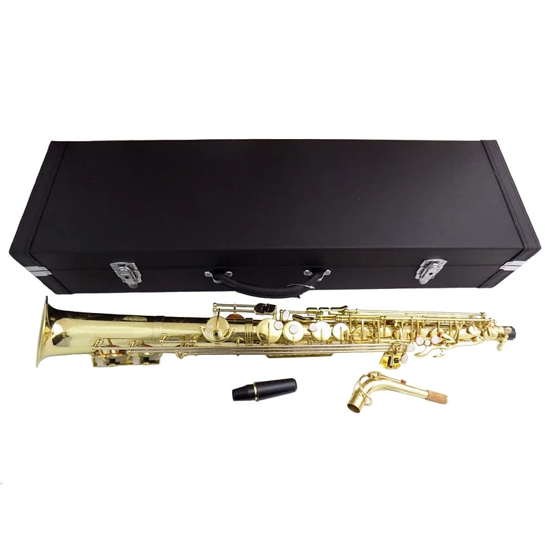 Eb Alto Saxophone Musical Instruments Straight Sax Silver Plated Body Gold Keys with Case