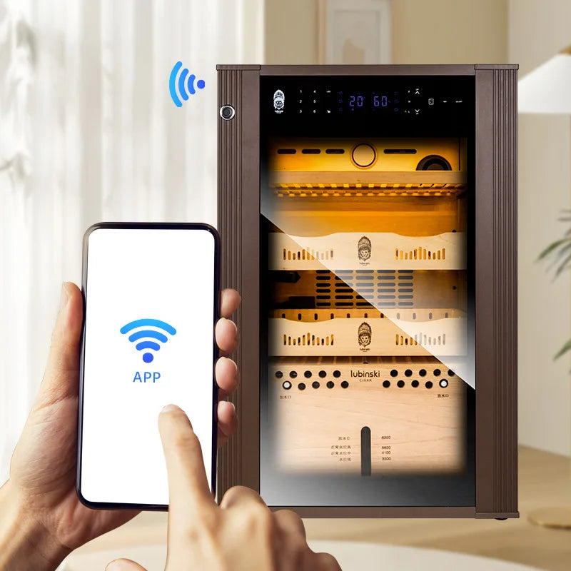 Electric Cigar Humidor Cedar Wood Shelf Compressor Water Tank Control Temperature Humidity Wifi Fingerprint unlocking Humidor