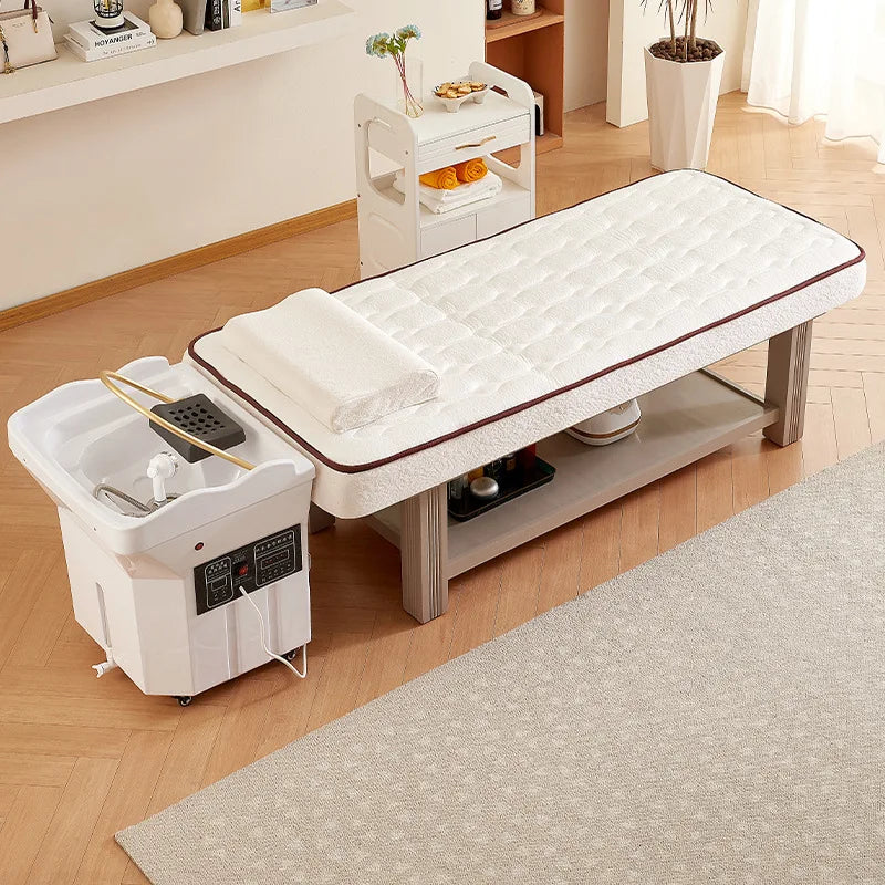 Electric solid wood latex beauty bed for beauty salons, high-end eyelash pattern embroidery bed, massage therapy massage bed
