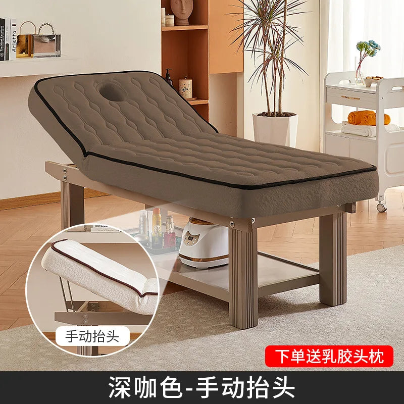 Electric solid wood latex beauty bed for beauty salons, high-end eyelash pattern embroidery bed, massage therapy massage bed