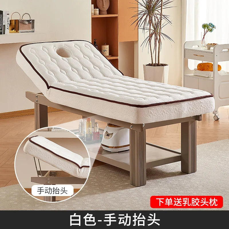 Electric solid wood latex beauty bed for beauty salons, high-end eyelash pattern embroidery bed, massage therapy massage bed