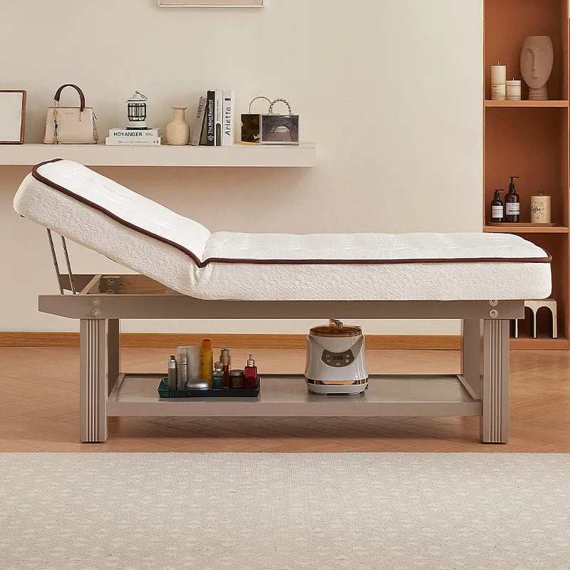 Electric solid wood latex beauty bed for beauty salons, high-end eyelash pattern embroidery bed, massage therapy massage bed