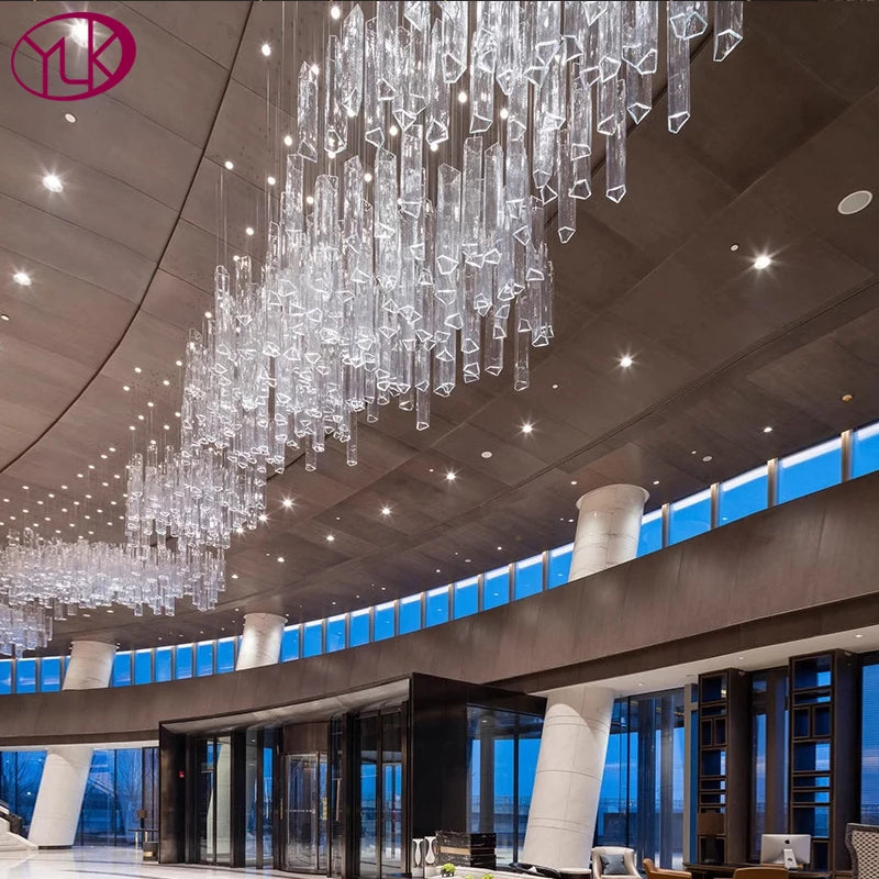 Engineering custom glass strip design Glass chandelier Stair light Villa Hall Living room Interior lighting Attic kitchen light