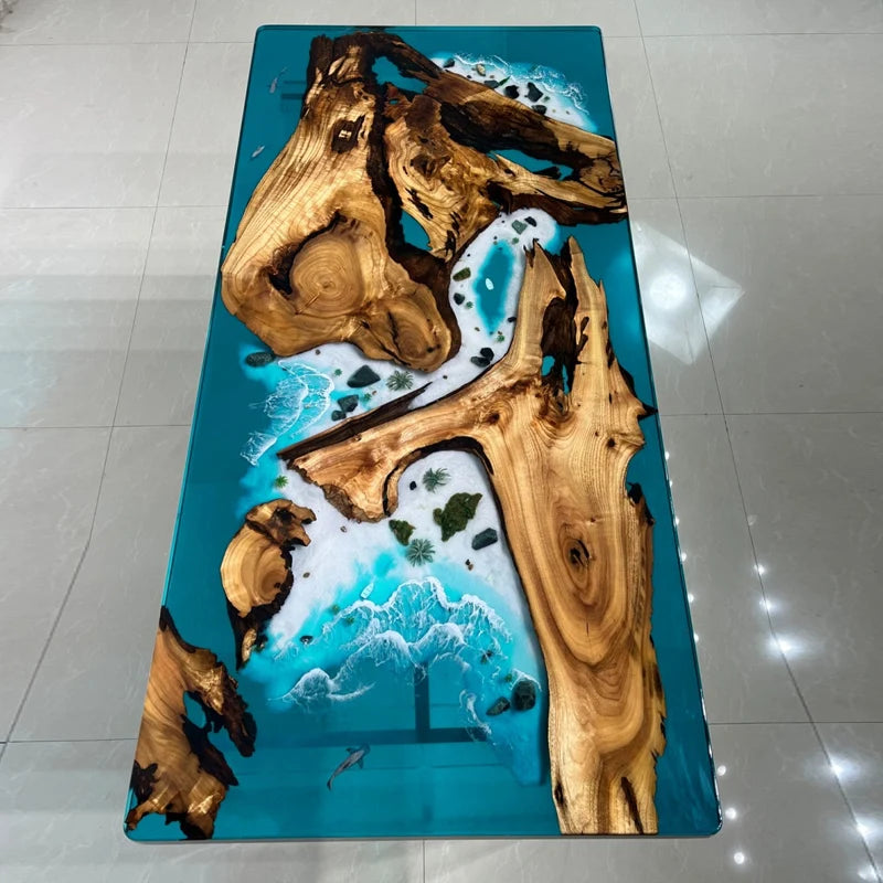 Epoxy resin river table, wave table, large board tea table, solid wood tea board table, dining table, coffee table furniture