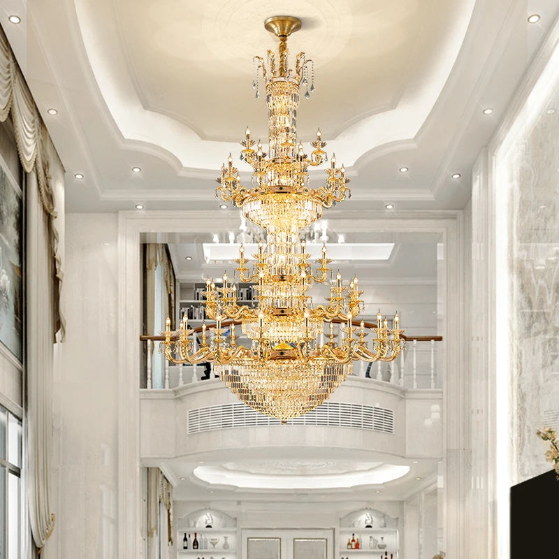 European Classic Luxury Crystal Chandelier Villa Living Room Pendent Lamp Retro French Style Duplex Building Hall Light