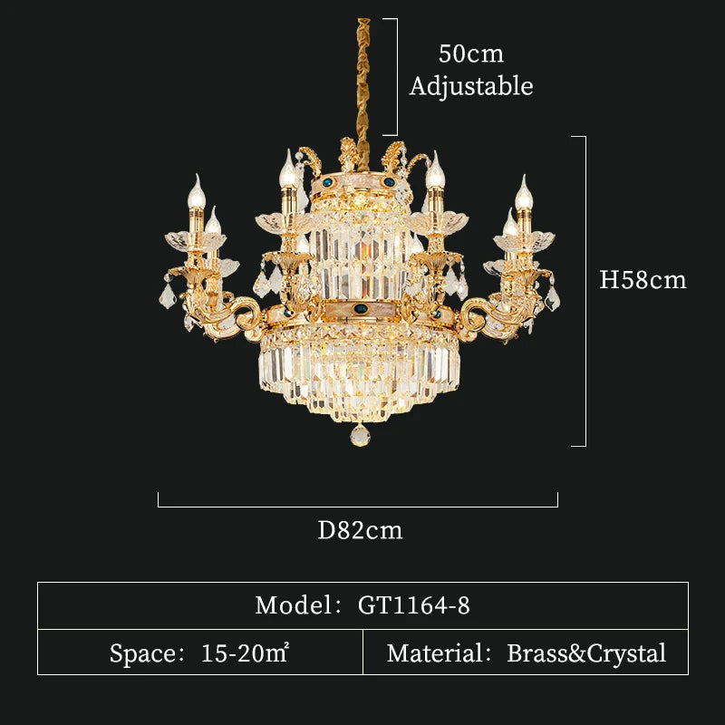 European Classic Luxury Crystal Chandelier Villa Living Room Pendent Lamp Retro French Style Duplex Building Hall Light
