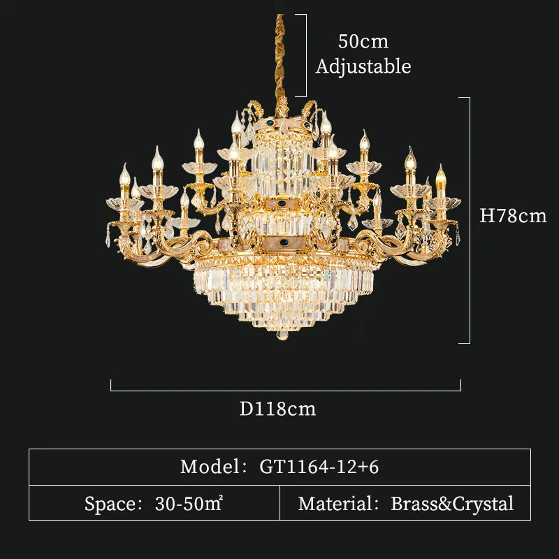 European Classic Luxury Crystal Chandelier Villa Living Room Pendent Lamp Retro French Style Duplex Building Hall Light