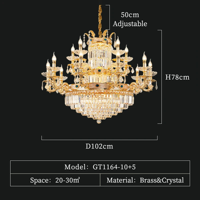 European Classic Luxury Crystal Chandelier Villa Living Room Pendent Lamp Retro French Style Duplex Building Hall Light