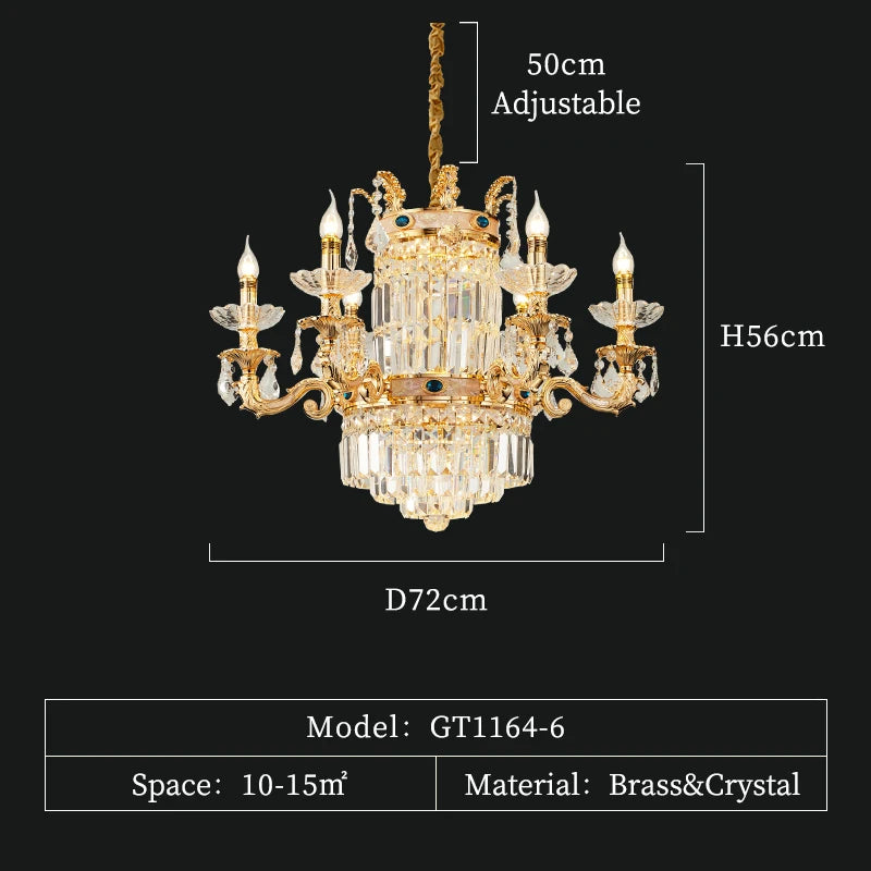 European Light Luxury Crystal Copper Pendant Lamp French Villa Luxury Jump Floor Hollow Duplex Building Living Room Brass Lights