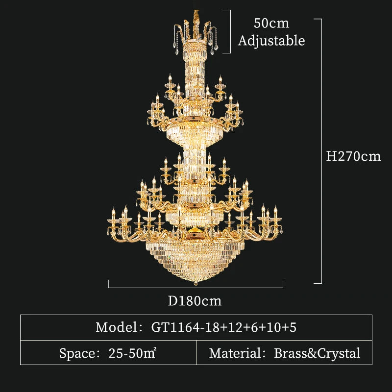 European Light Luxury Crystal Copper Pendant Lamp French Villa Luxury Jump Floor Hollow Duplex Building Living Room Brass Lights