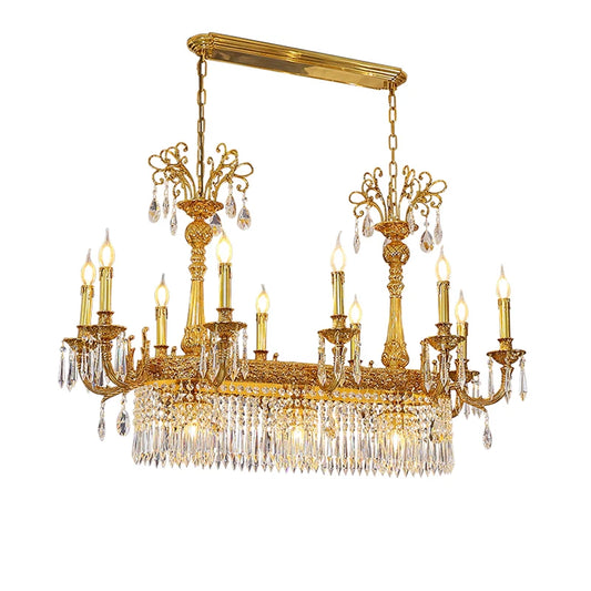 European Restaurant Crystal Chandelier French Brass Long Hanging Lamp Modern Villa Luxury Personality Creative Pendant Lights