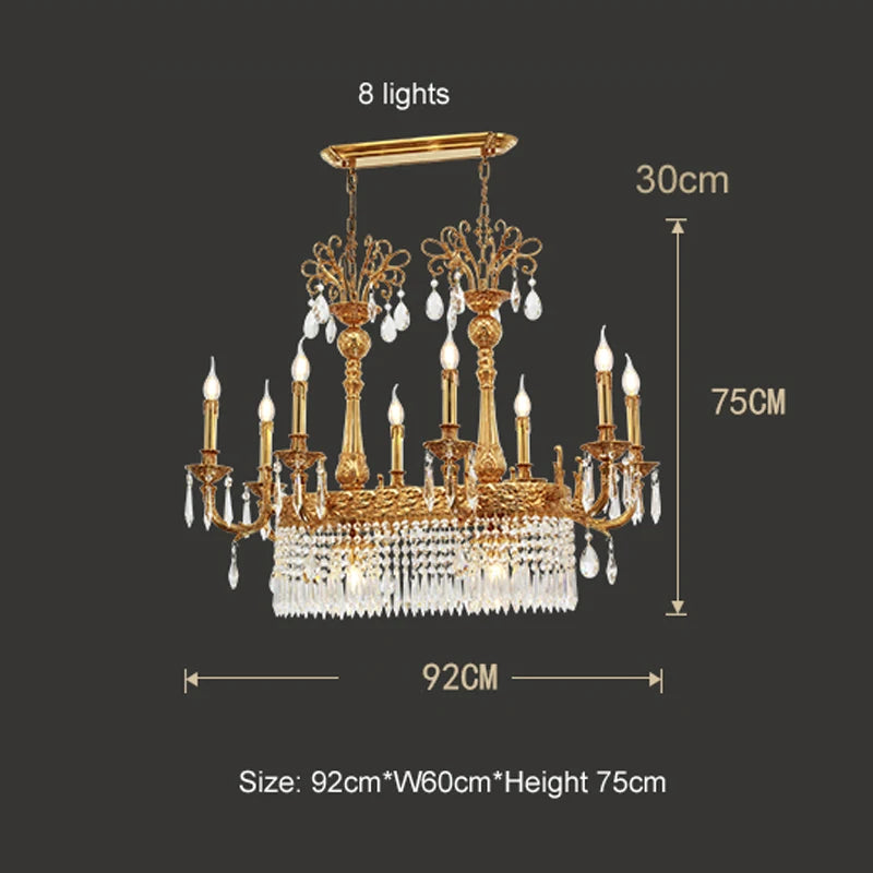 European Restaurant Crystal Chandelier French Brass Long Hanging Lamp Modern Villa Luxury Personality Creative Pendant Lights