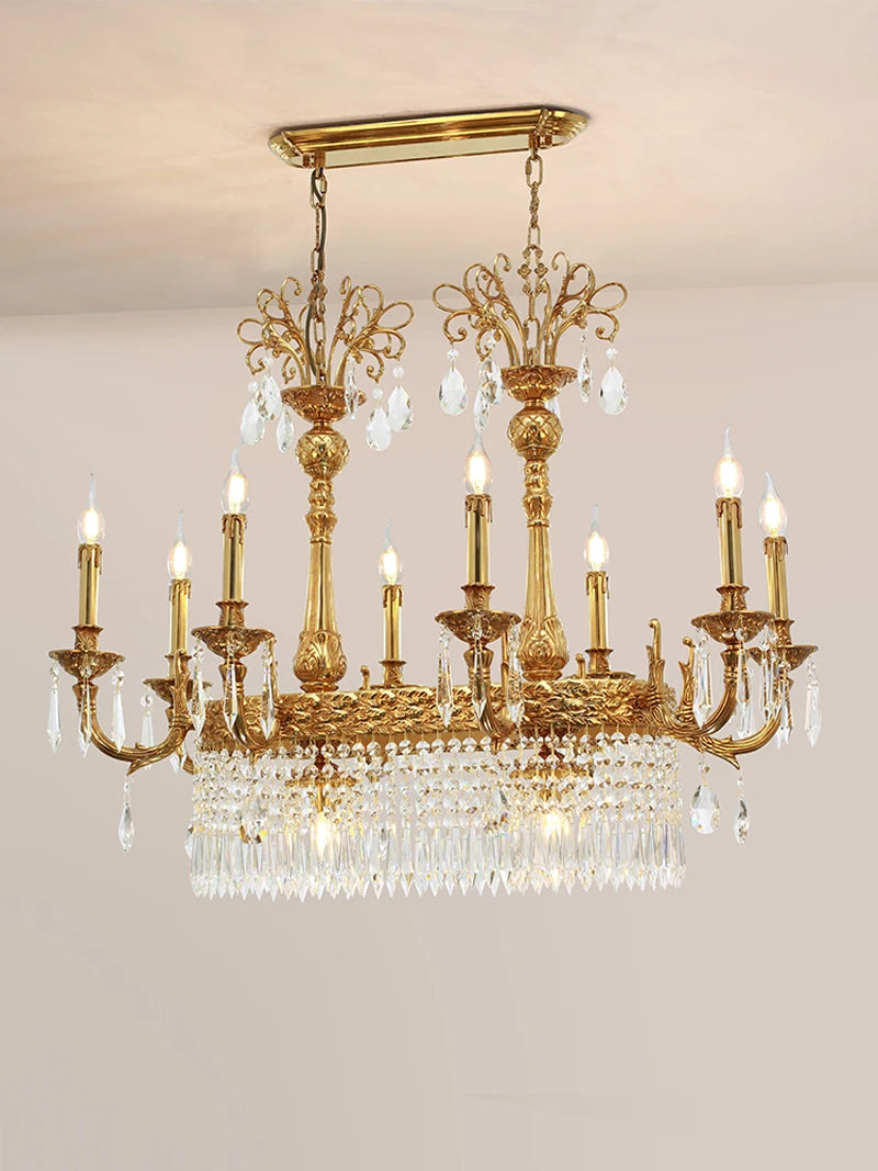 European Restaurant Crystal Chandelier French Brass Long Hanging Lamp Modern Villa Luxury Personality Creative Pendant Lights