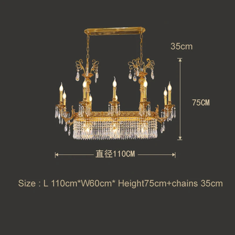 European Restaurant Crystal Chandelier French Brass Long Hanging Lamp Modern Villa Luxury Personality Creative Pendant Lights