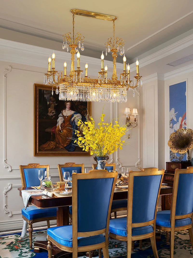 European Restaurant Crystal Chandelier French Brass Long Hanging Lamp Modern Villa Luxury Personality Creative Pendant Lights