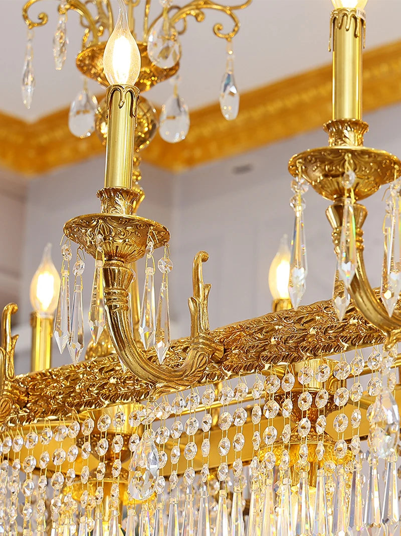 European Restaurant Crystal Chandelier French Brass Long Hanging Lamp Modern Villa Luxury Personality Creative Pendant Lights