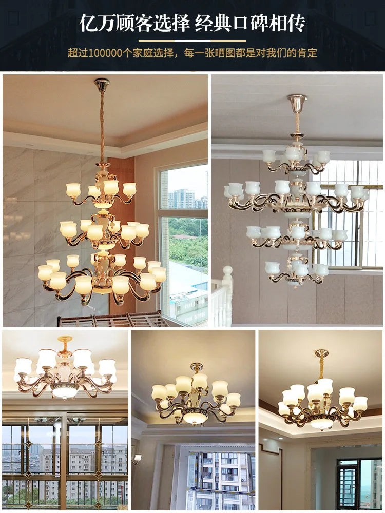 European Style Building Chandelier Villa Living Room Large Chandelier Building Middle Floor Lamp Long Chandelier Stair Light