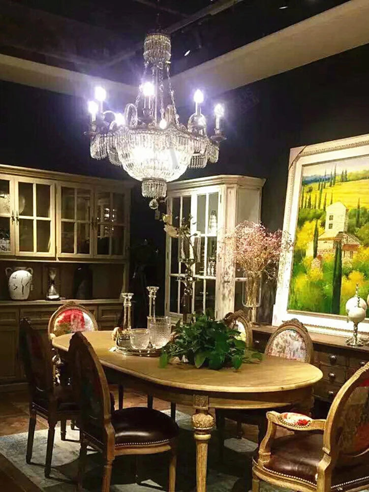 European-Style Castle Candle Classical British Old Accent Antique Crystal Chandelier Duplex Villa Living Room Headlight