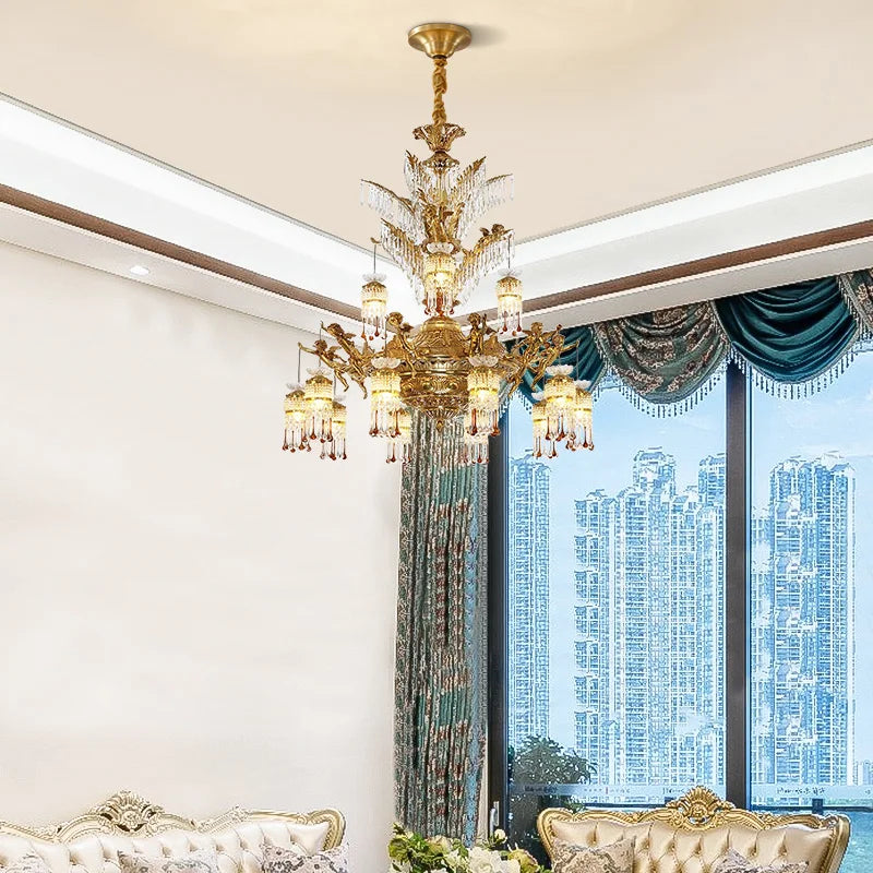 European Style Decorative Church Crystal Chandeliers Antique Villa Living Room Pendant Light French Retro Luxury Classical Lamp