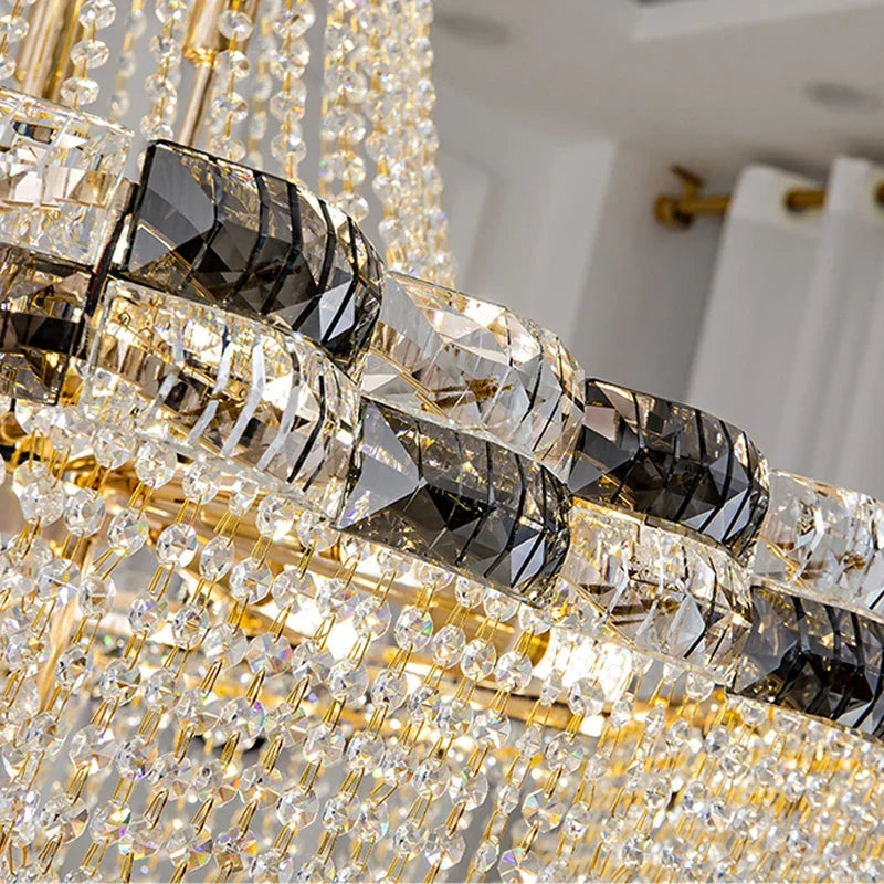 European Style LED Pendant Light Luxury For Living Room Crystal Chandelier Hotel Lobby Villa High Ceiling Staircase Chandelier