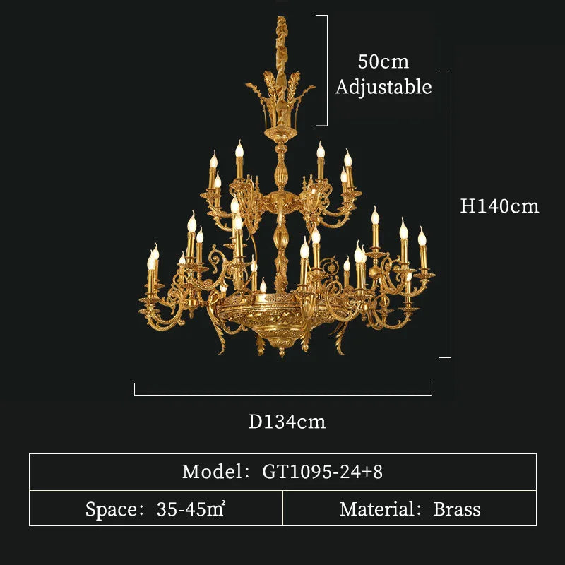 European Style Luxury Villa Living Room Dining Bedroom Copper Pendant Lamp French Vintage Duplex Brass Chandelier
