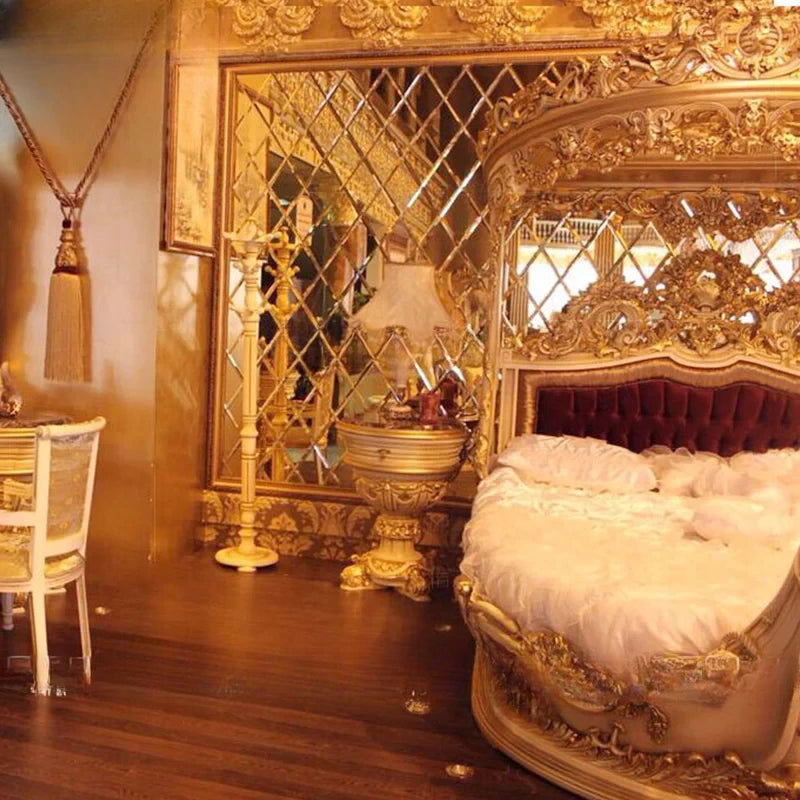 European-Style Wood Carved Double Bed Luxury Boat Style French Fabric Princess Villa Bedroom Furniture