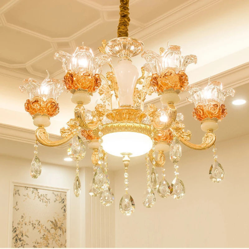 European Villa Living room Chandeliers Modern Home Decoraction Luxury Crystal Ceramic Restaurant E14 Ceiling lamps traf