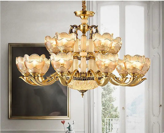 European carved copper jade crystal chandelier living room luxurious atmosphere villa restaurant light in the bedroom
