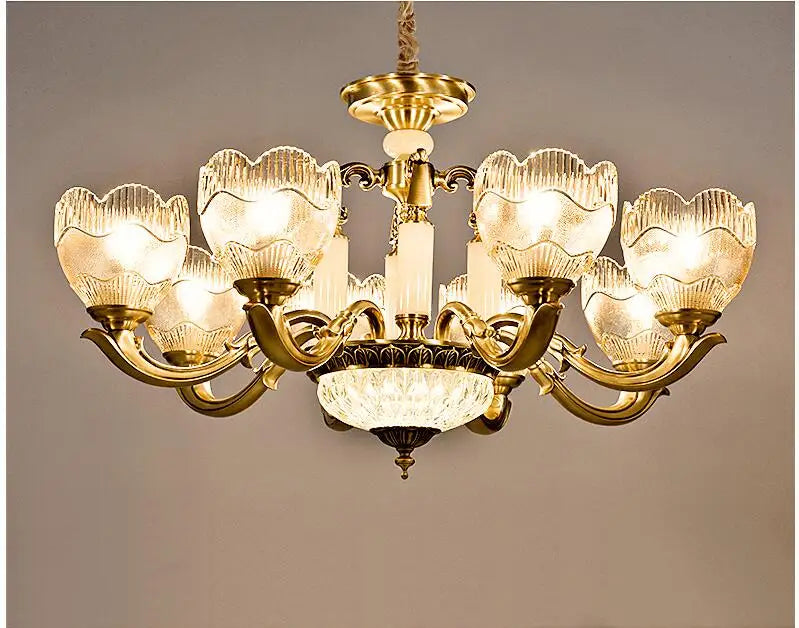 European carved copper jade crystal chandelier living room luxurious atmosphere villa restaurant light in the bedroom