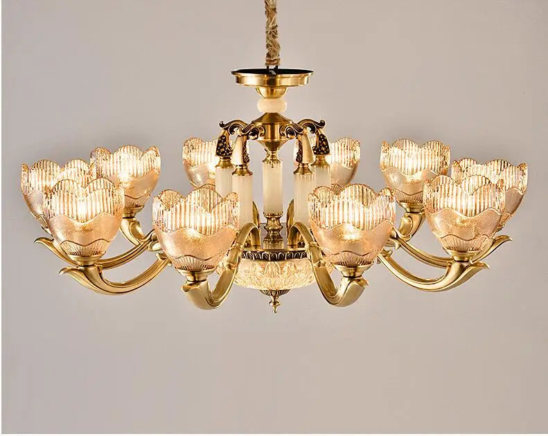 European carved copper jade crystal chandelier living room luxurious atmosphere villa restaurant light in the bedroom