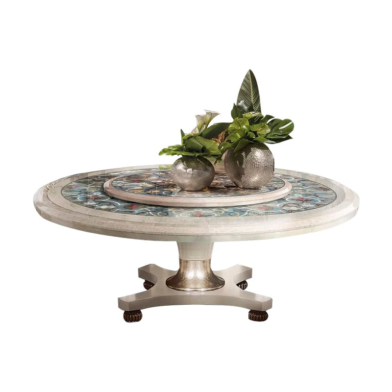 European deluxe solid wood carved table and chair combination household turntable French dining table