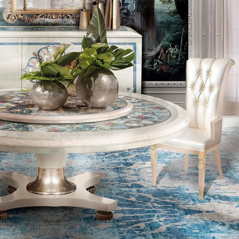 European deluxe solid wood carved table and chair combination household turntable French dining table