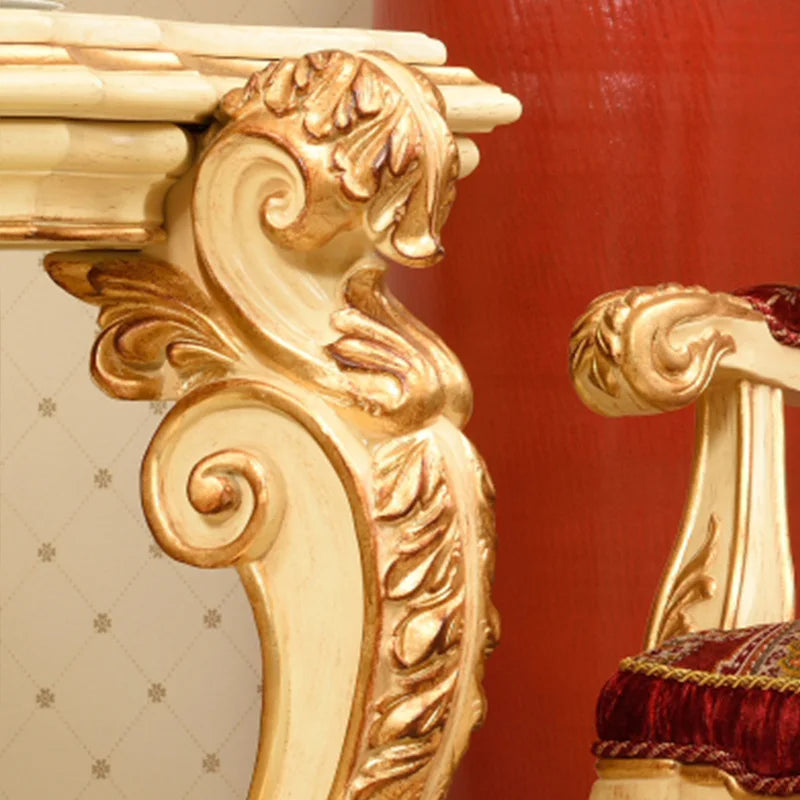 European luxury marble table and chair combination villa large solid wood carved rectangular restaurant table