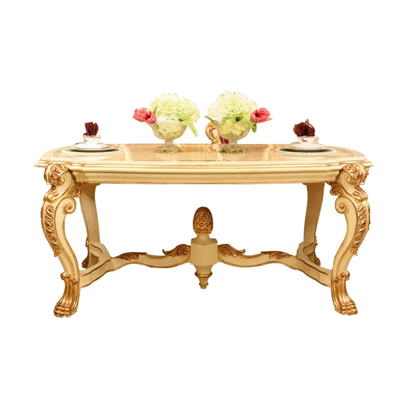 European luxury marble table and chair combination villa large solid wood carved rectangular restaurant table