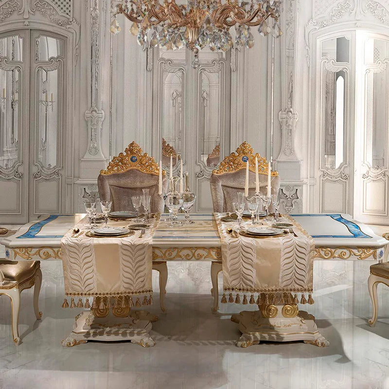European luxury solid wood carved long dining table French court shell dining table chair villa furniture table customization