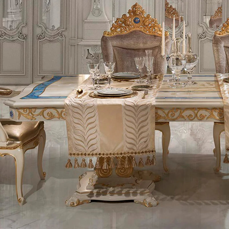 European luxury solid wood carved long dining table French court shell dining table chair villa furniture table customization