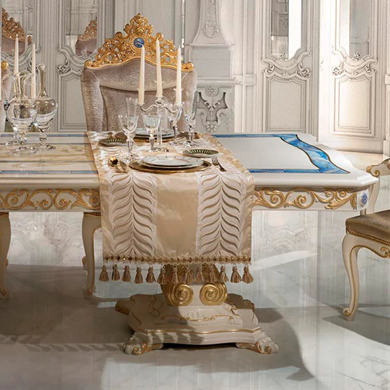 European luxury solid wood carved long dining table French court shell dining table chair villa furniture table customization