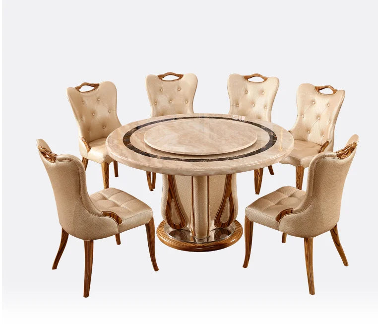 European marble round table European light yellow villa table and chair combination household dining table restaurant luxury din