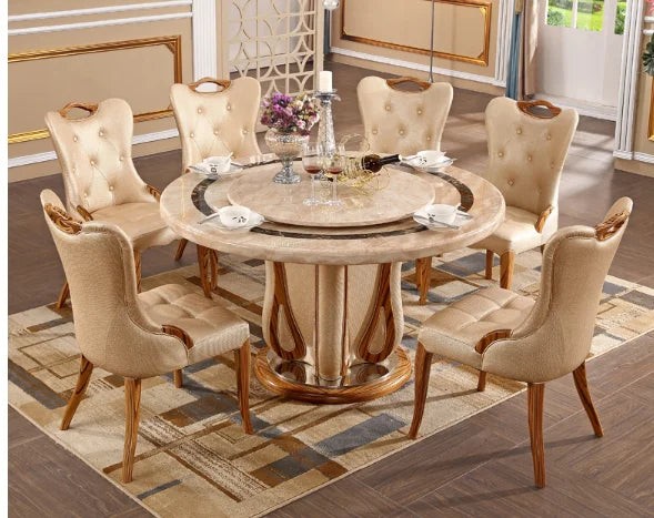 European marble round table European light yellow villa table and chair combination household dining table restaurant luxury din