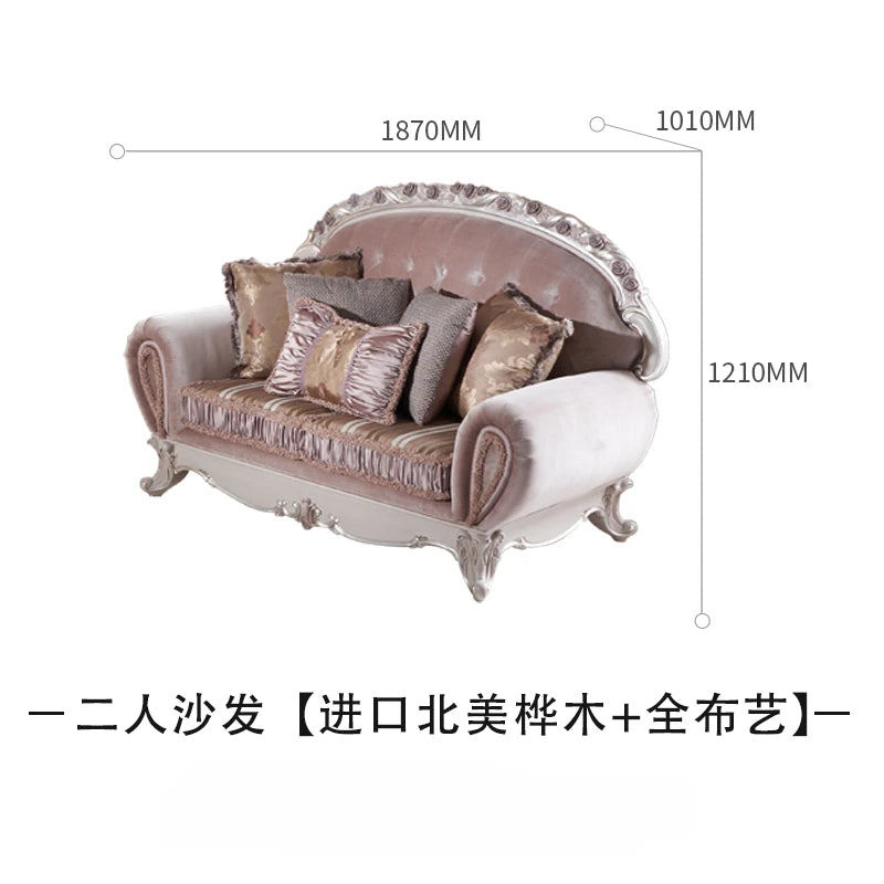 European retro solid wood fabric sofa zipper carved classical villa sofa