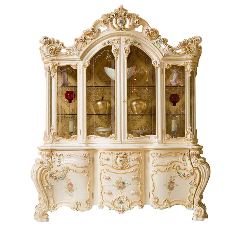 European solid wood carved wine cabinet French glass four door wine cabinet painted wine cabinet restaurant furniture