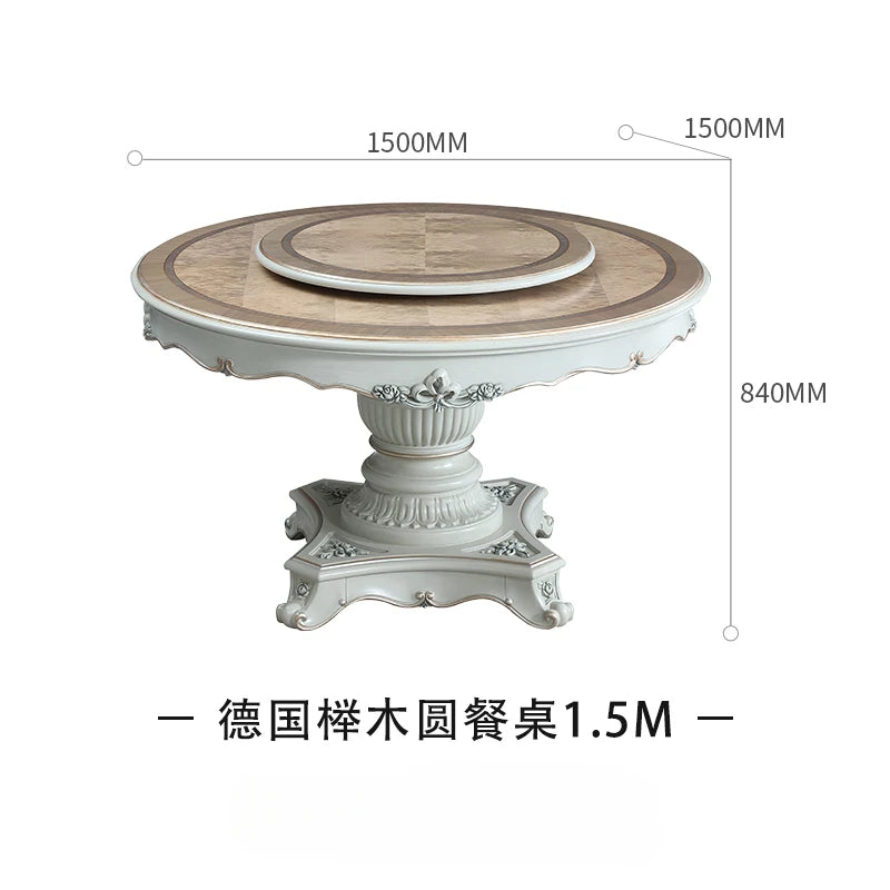 European solid wood carving 1.5m round table with turntable 1.35M dining table