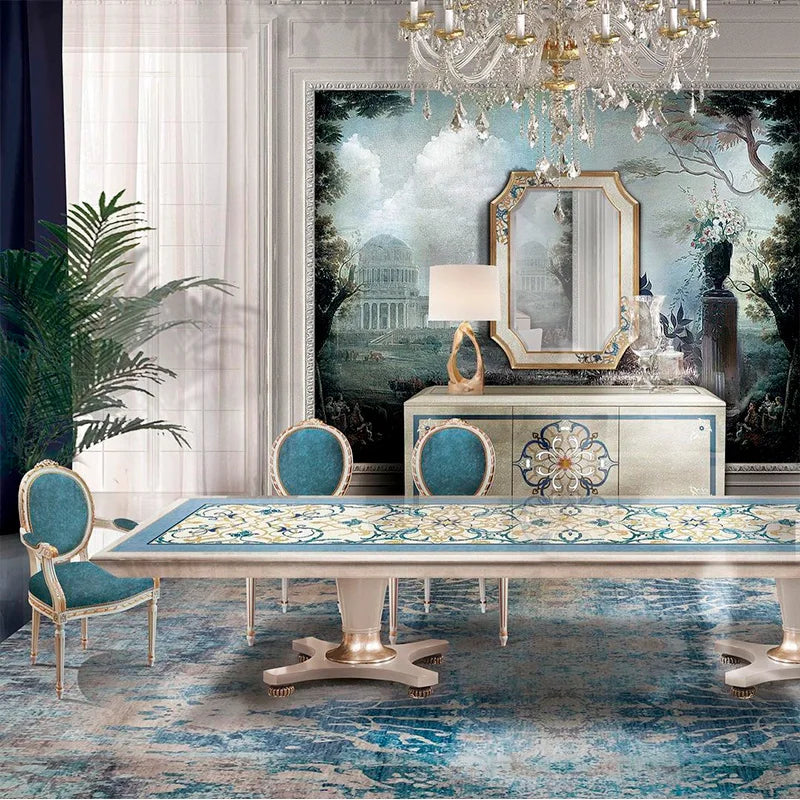 European solid wood carvings, shells, mosaic meals, tables, chairs, French luxury restaurant, villa furniture customization