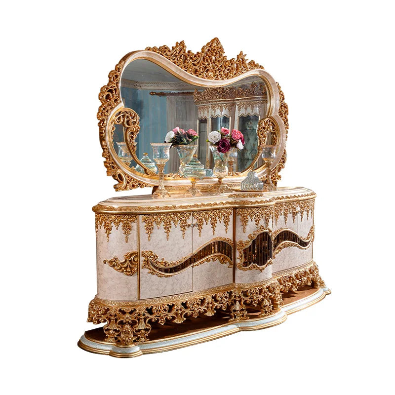 European solid wood gold foil oval table French style dining chair combination luxury villa furniture customization