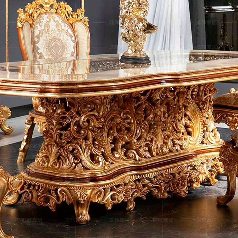 European solid wood hand-carved table long French court luxury art dining chair restaurant furniture customization