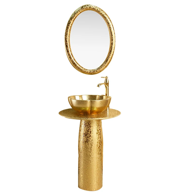European-style art column basin washbasin bar floor-to-ceiling washbasin ceramic gold integrated washbasin